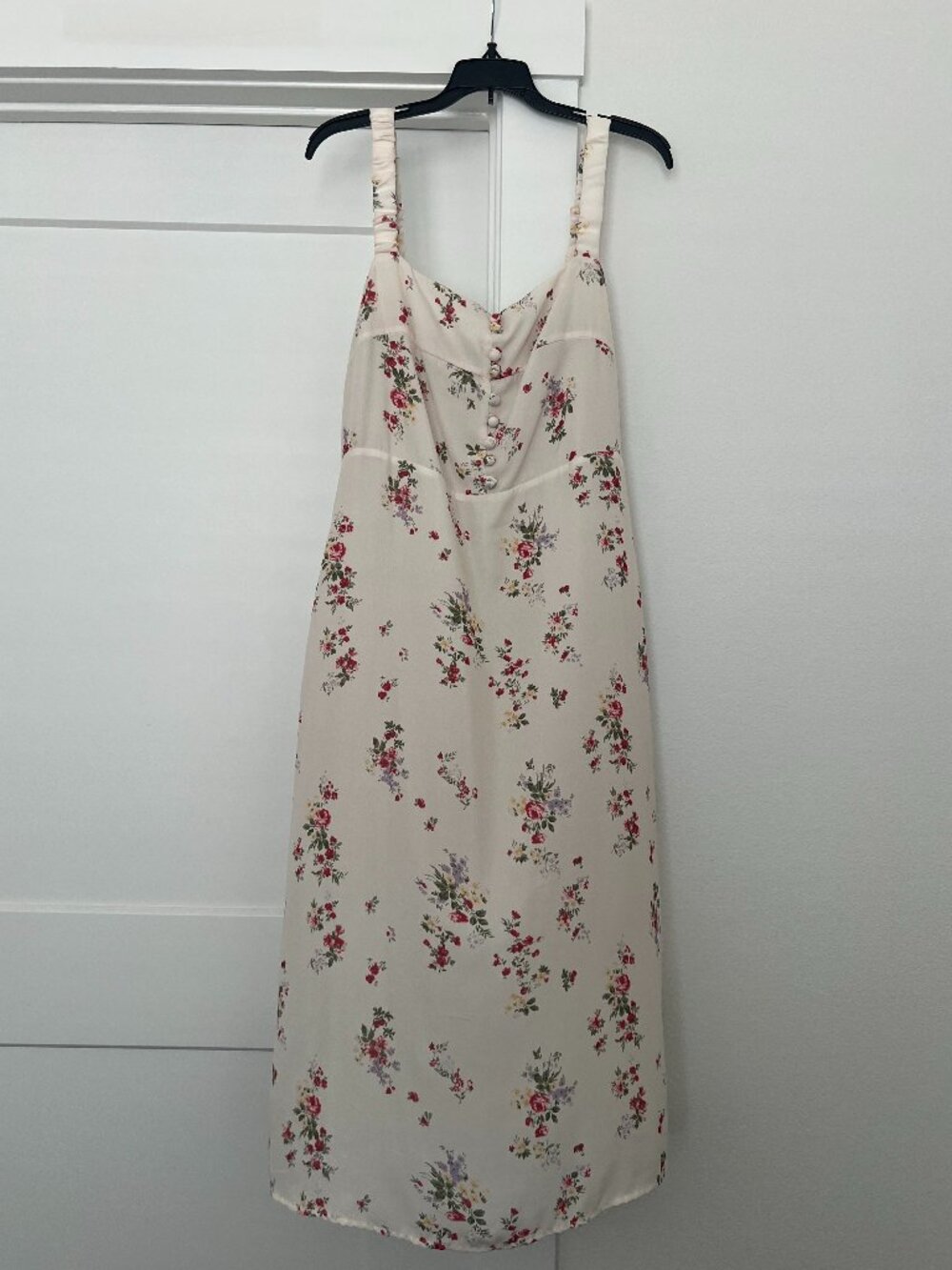 White and Floral Lined Midi Dress